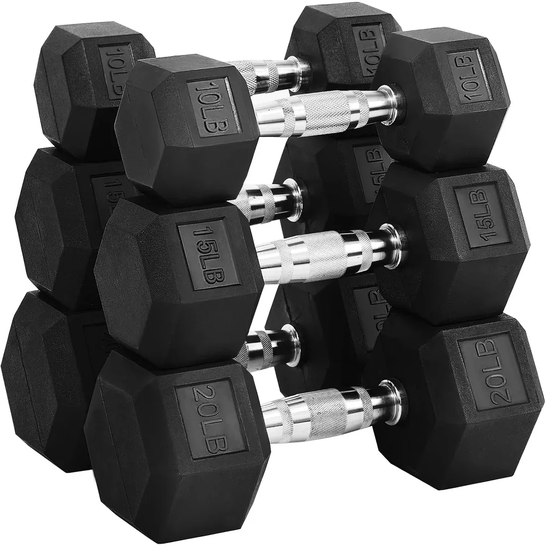 HULKFIT Rubber Hex Dumbbell Sets