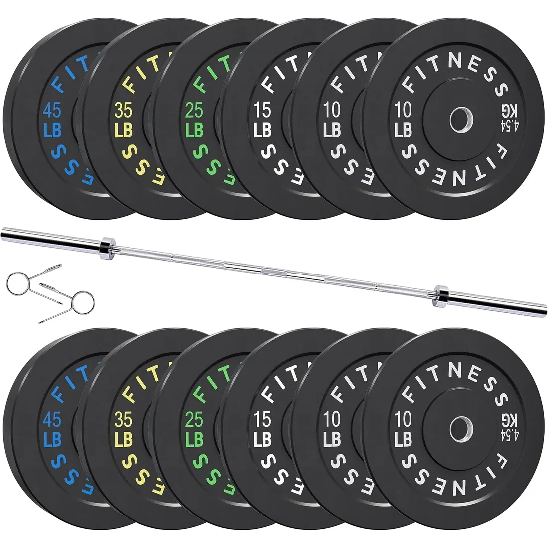 HULKFIT Bumper Plate Set with 7 ft Bar