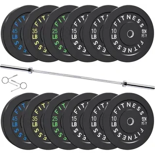 HULKFIT Bumper Plate Set with 7 ft Bar