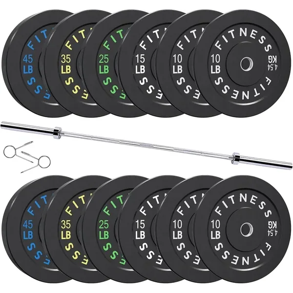 HULKFIT Bumper Plate Set with 7 ft Bar