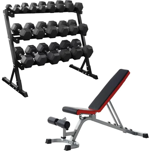 HULKFIT 550 lb Dumbbell Set with Rack and Bench