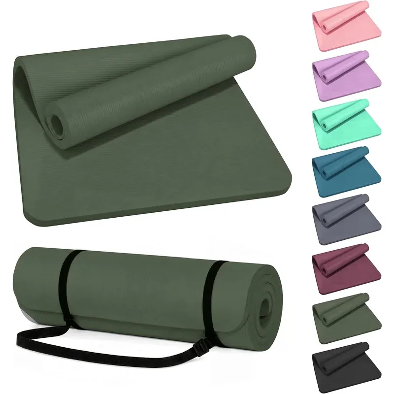 HULKFIT Thick Yoga Mat with Strap, 71"L x 24"W x 1"Th · Green Jasper