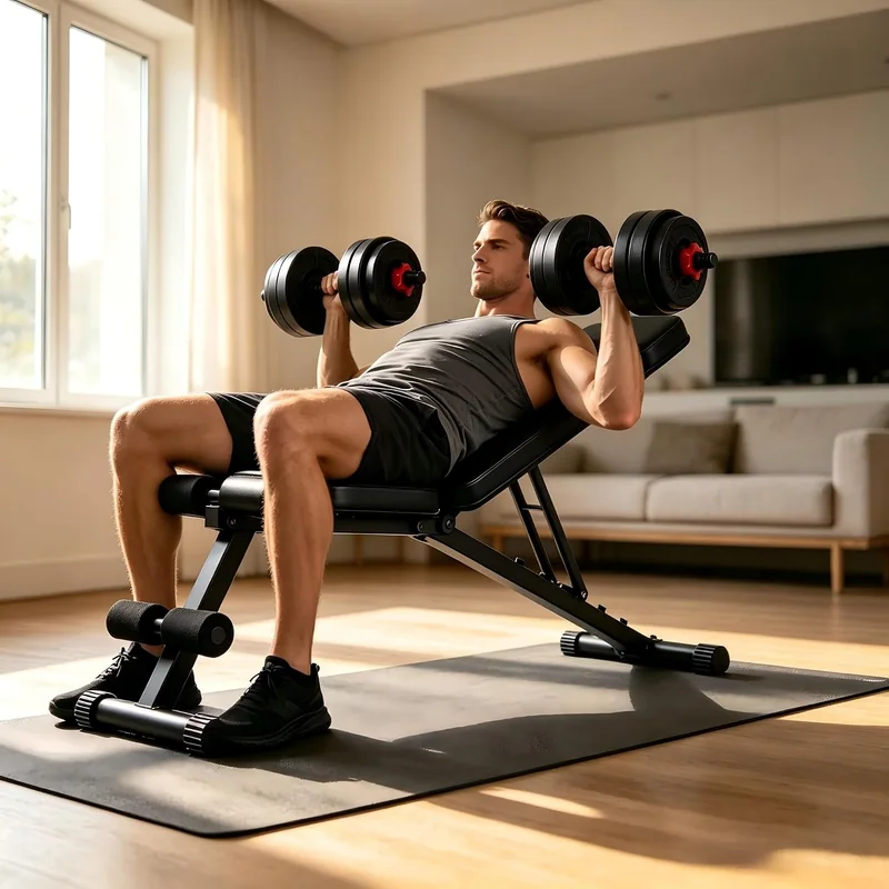 HULKFIT Adjustable Dumbbells with Folding Bench, 60 pounds · Black