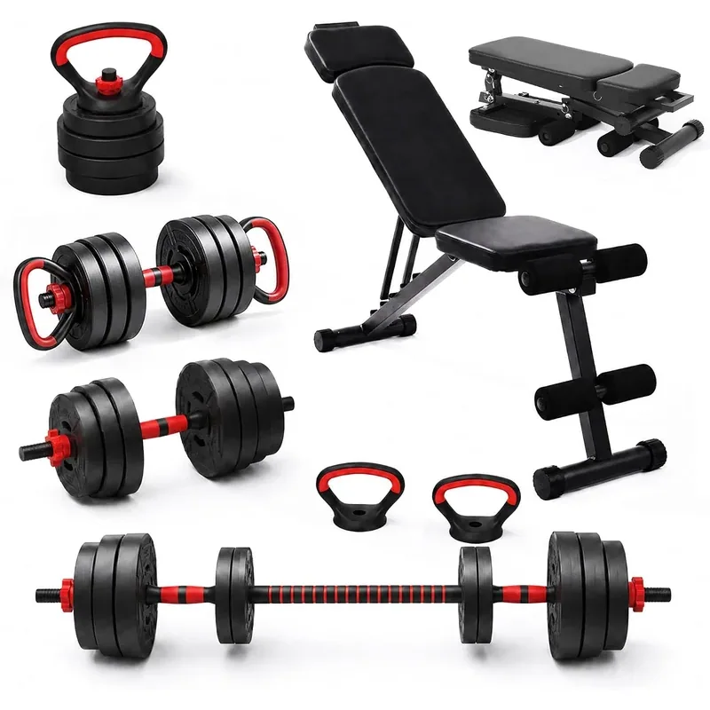 HULKFIT Adjustable Dumbbells with Folding Bench, 40 · Black