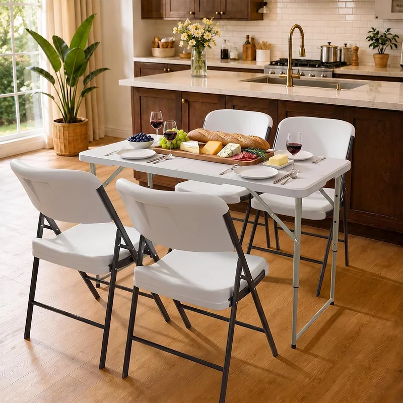 HULKFIT Folding Table with Carry Handle, 4 feet · White · 5