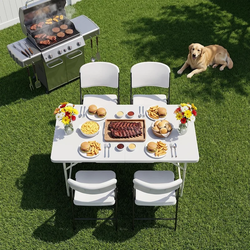 HULKFIT Folding Table with Carry Handle, 4 feet · White · 5