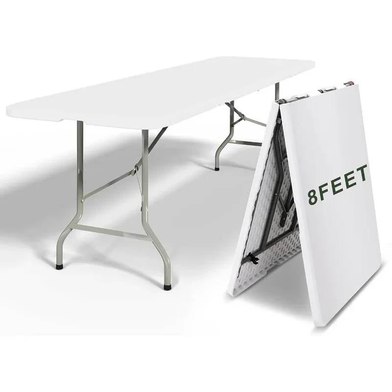 HULKFIT Folding Table with Carry Handle, 8 feet · White