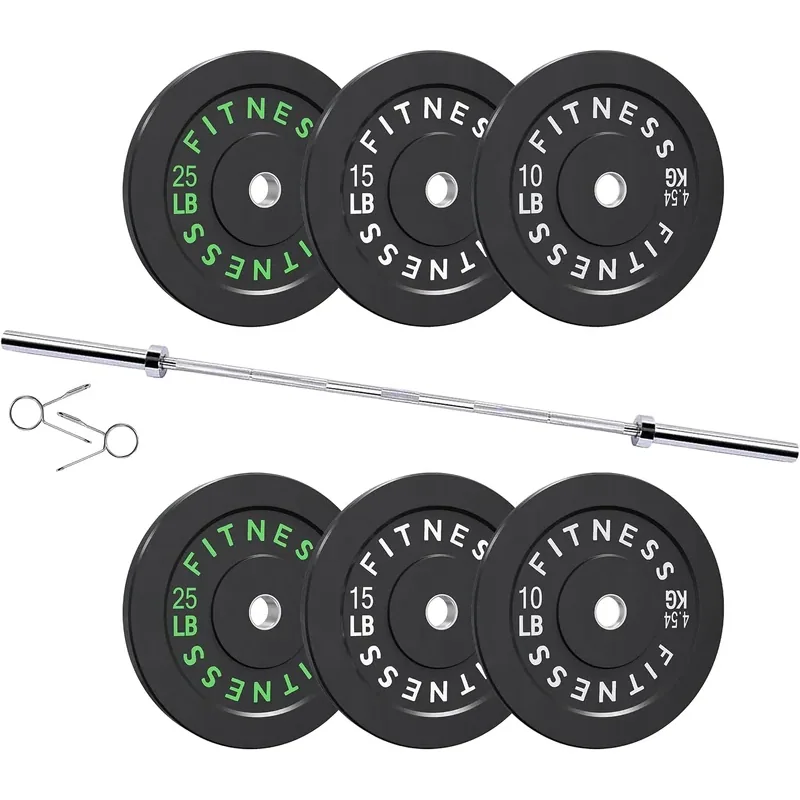 HULKFIT Bumper Plate Set with 7 ft Bar, 100 lb · Black