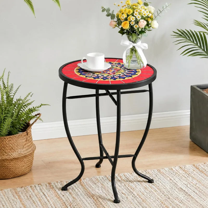 HULKFIT Mosaic Tile Plant Stand, 21" H · Red