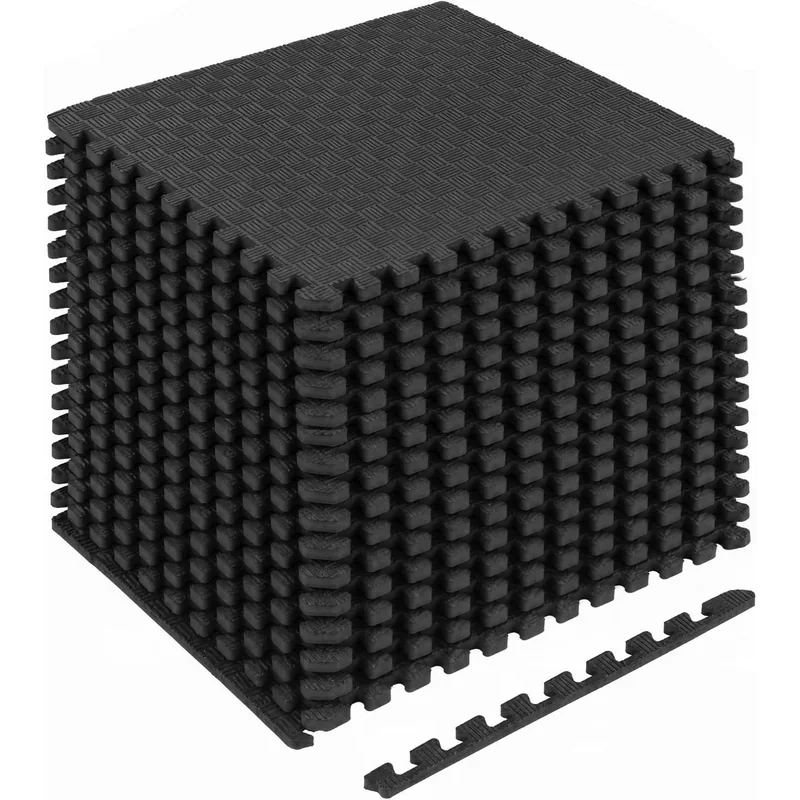 HULKFIT Interlocking Foam Tiles, 1 Inch, 24"L x 24"W x 1"Th · Black