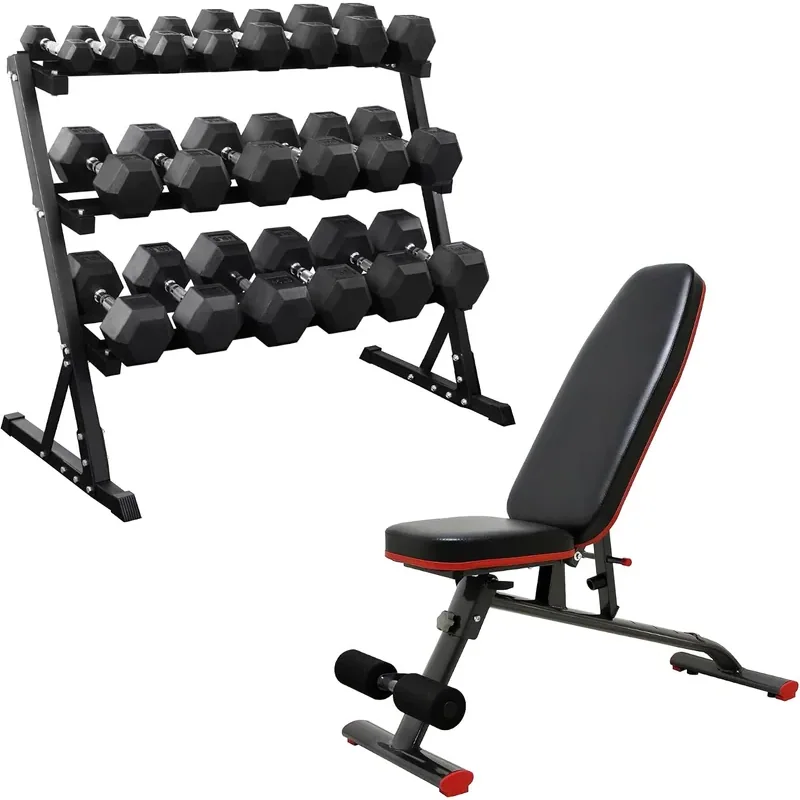 HULKFIT 550 lb Dumbbell Set with Rack and Bench, 550 lb Dumbbells & Adjustable Bench · Black