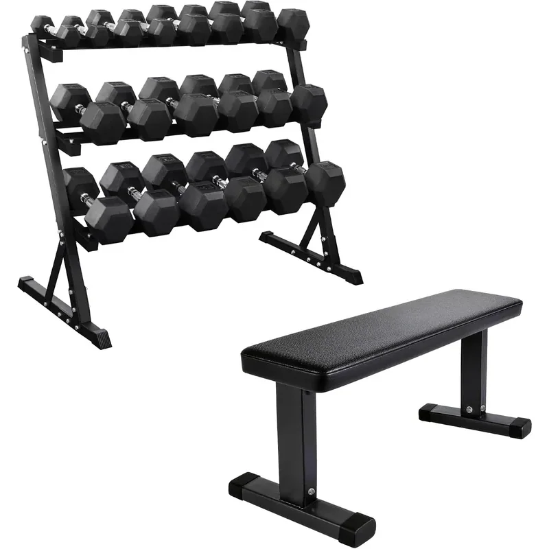 HULKFIT 550 lb Dumbbell Set with Rack and Bench, 550 lb Dumbbell set & Weight Bench · Black